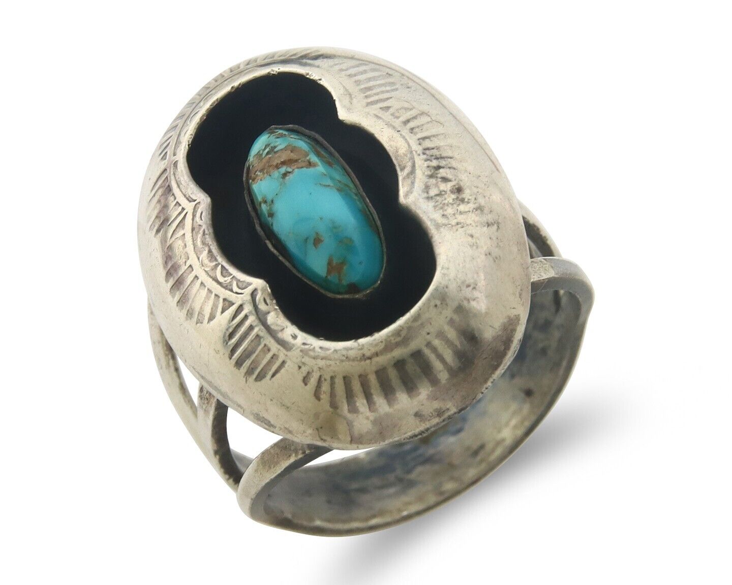 Navajo Ring 925 Sterling Turquoise Handmade Native Artist C.80's Size 8.25