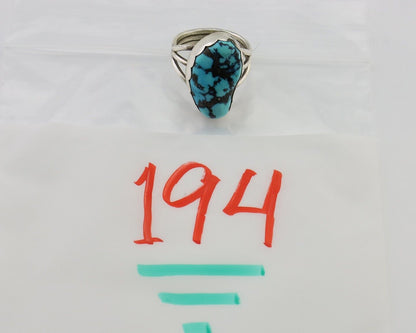 Navajo Ring 925 Silver Natural Blue Turquoise Signed Tony Guerro C.80's