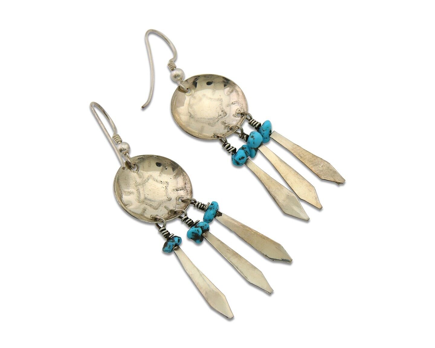 Navajo Earrings 925 Silver Dream Catcher Natural Turquoise Native Artist C.80's