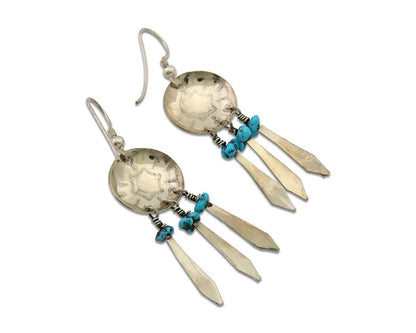 Navajo Earrings 925 Silver Dream Catcher Natural Turquoise Native Artist C.80's