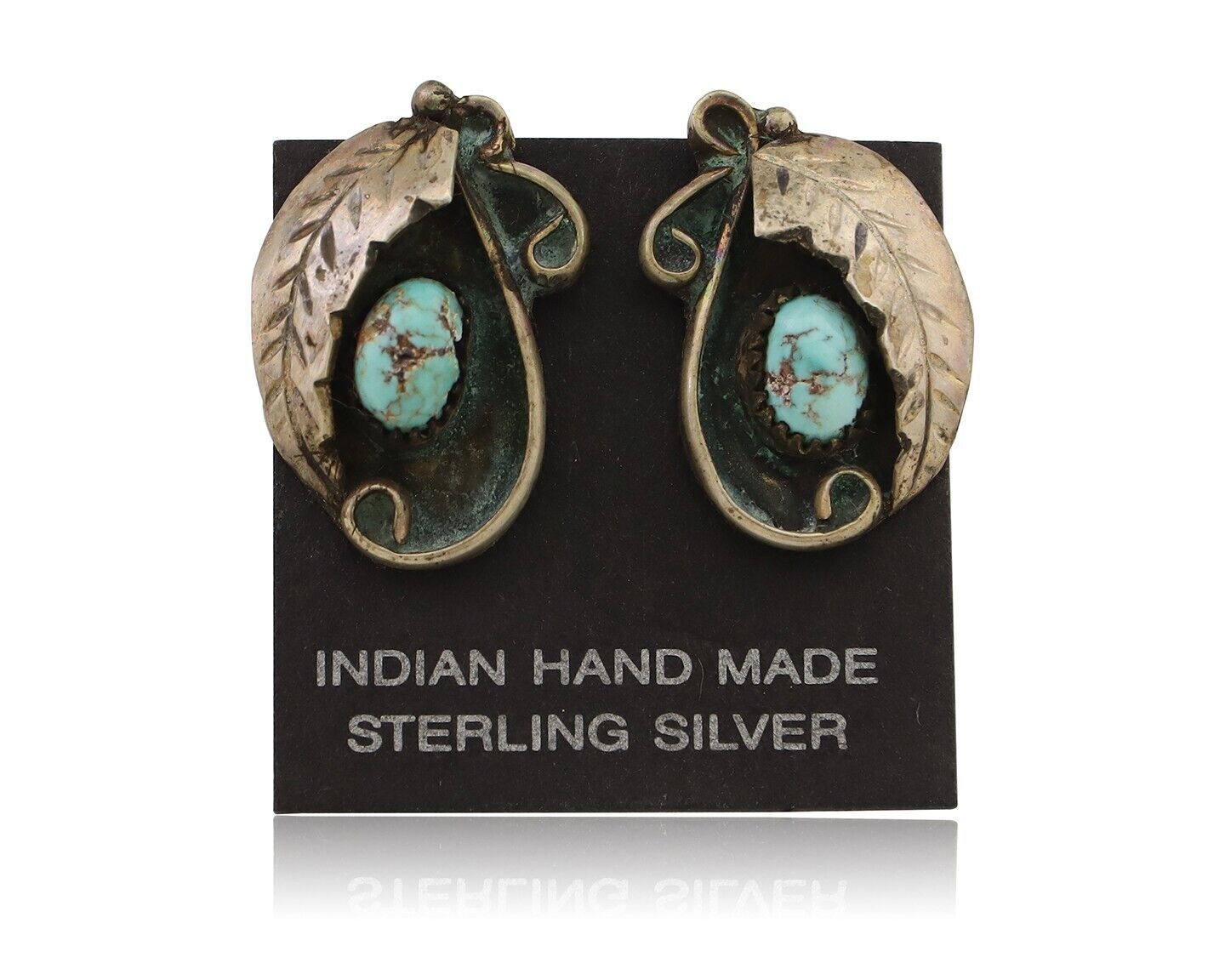 Navajo Earrings 925 Silver Natural Turquoise Native American Artist C.80's