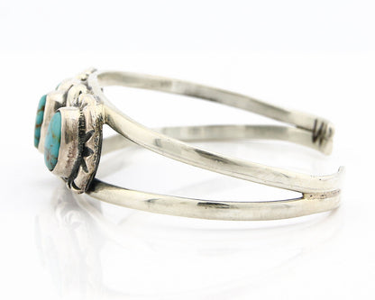 Navajo Bracelet .925 Silver Turquoise Mountain Signed Calvin Peterson C.80's