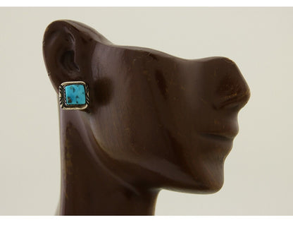 Navajo Hand Stampied Earrings 925 Silver Blue Turquoise Native Artist C.80's