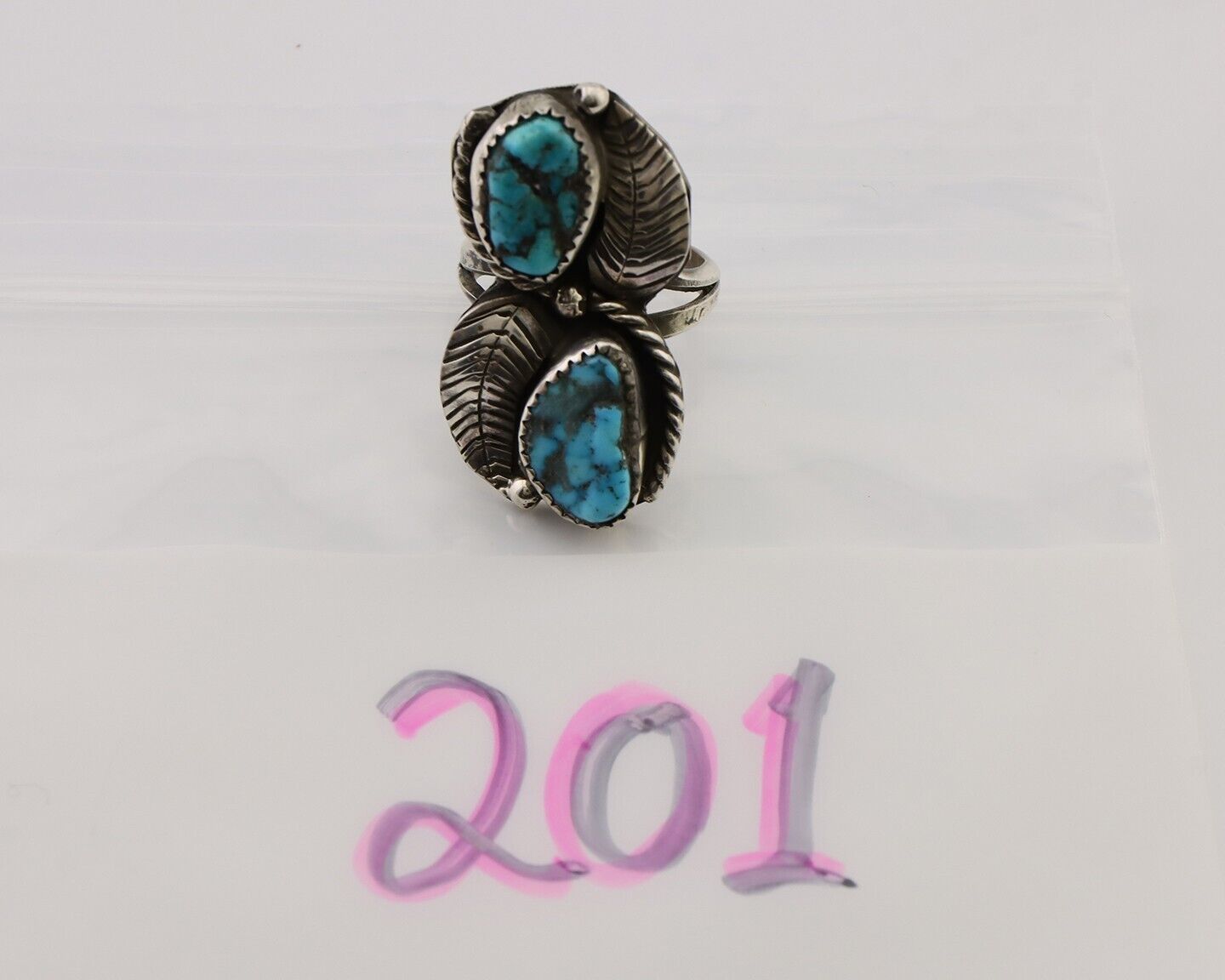 Navajo Handmade Ring 925 Silver Natural Tuquoise Native American Artist C.80's
