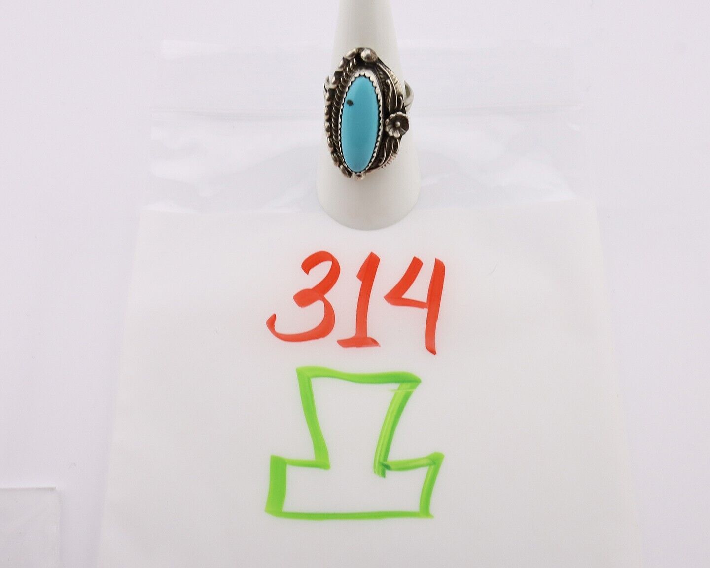 Navajo Ring 925 Silver Sleeping Beauty Turquoise Signed SC C.80's