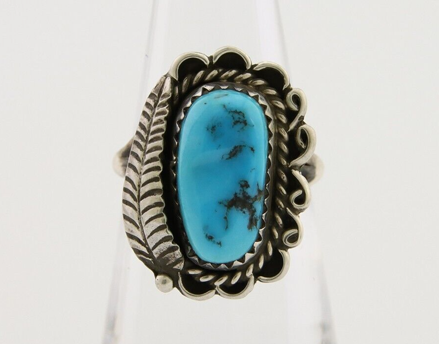 Navajo Ring 925 Silver Natural Blue Turquoise Native American Artist C.80's