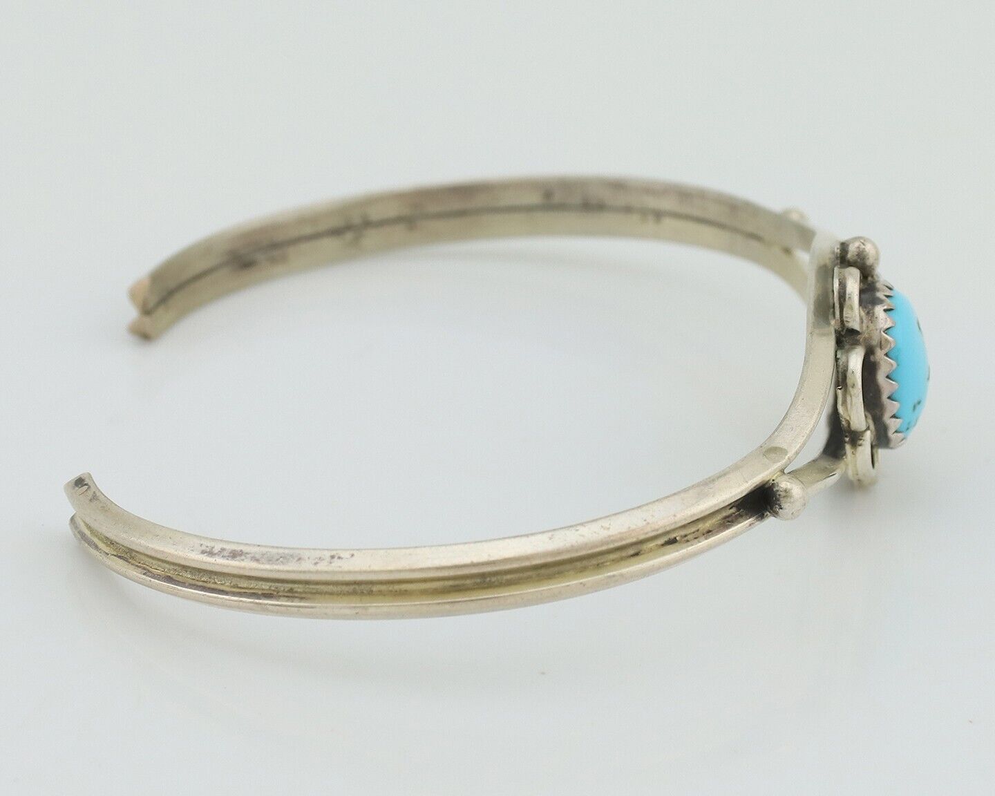 Navajo Bracelet 925 Silver Sleeping Beauty Turquoise Native American Artist C80s