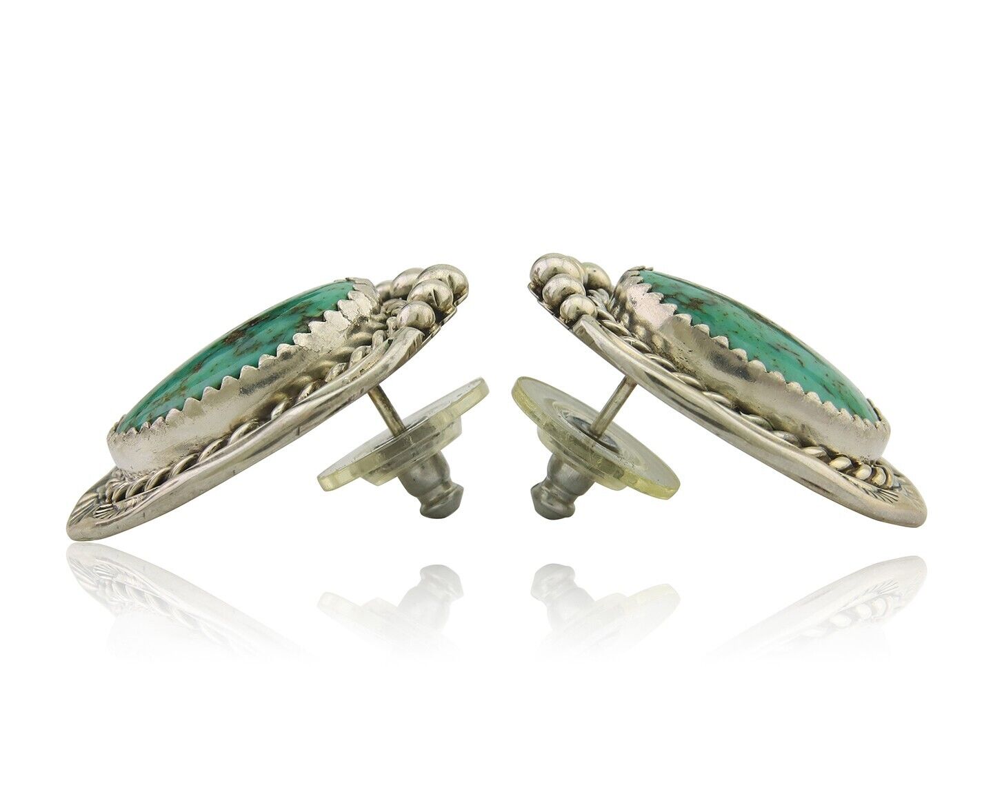 Navajo Earrings 925 Silver Natural Turquoise Native Artist C.80's