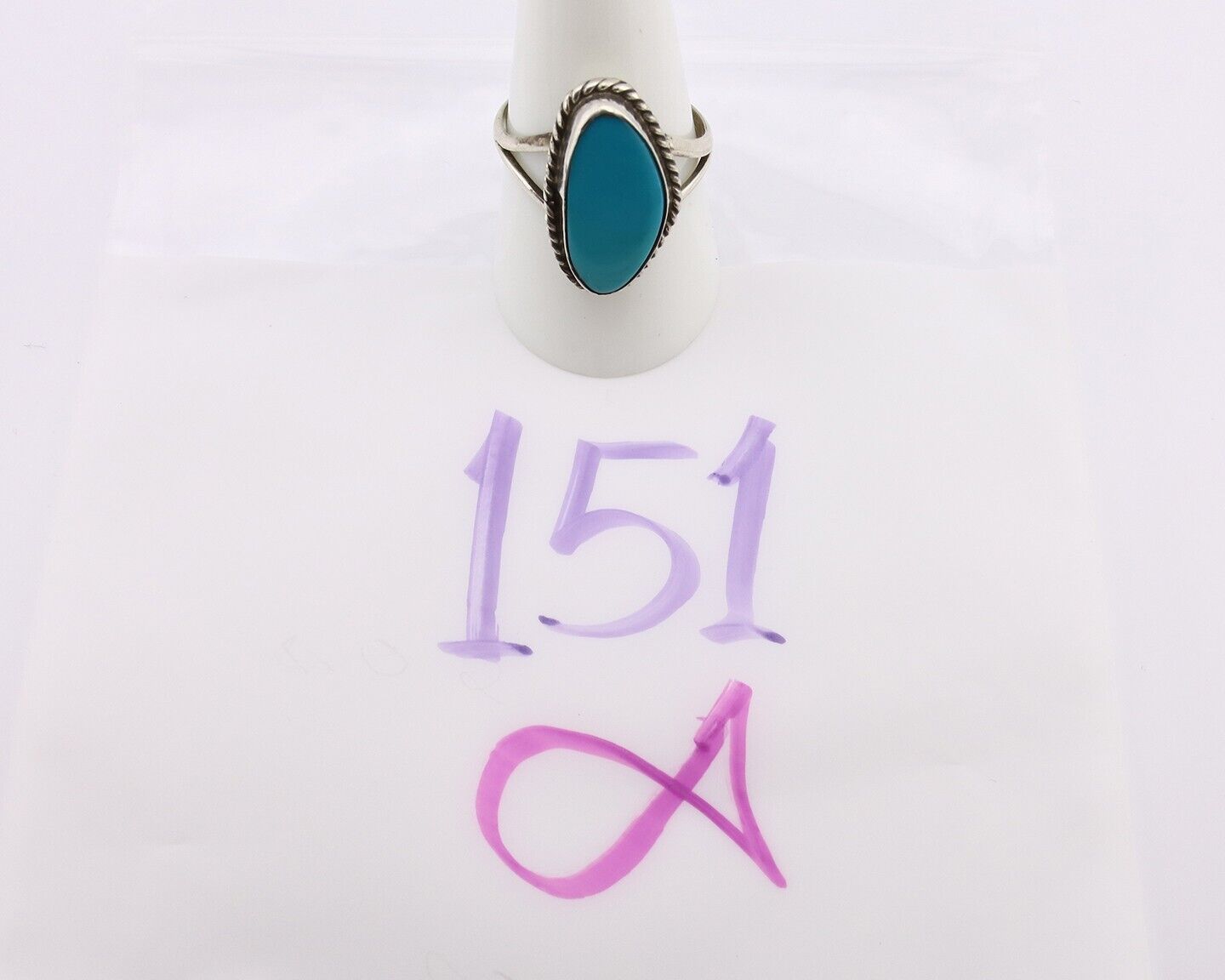 Navajo Ring 925 Silver Natural Turquoise Artist Signed Rabbit Stick C.80's