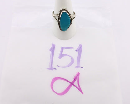Navajo Ring 925 Silver Natural Turquoise Artist Signed Rabbit Stick C.80's