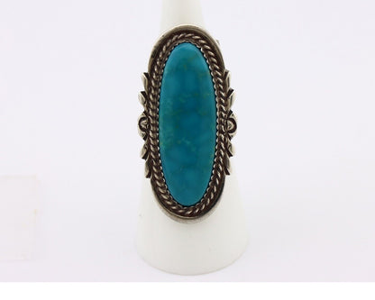 Navajo Ring 925 Silver Natural Blue Turquoise Artist Signed TALHAT C.80's