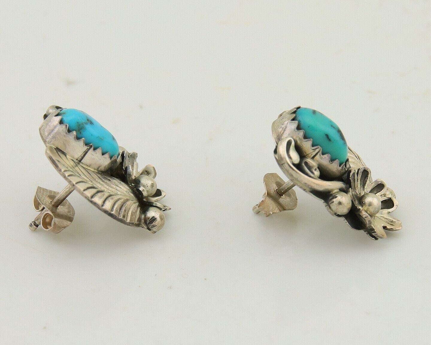 Navajo Dangle Earrings 925 Silver Natural Turquoise Native American Artist C80s