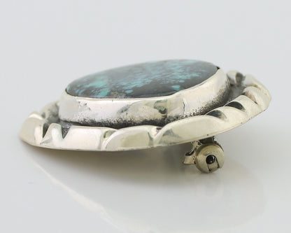 Navajo Pin 925 Silver Natural Spiderweb Turquoise Signed C Raincloud C.80's