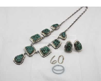Navajo Necklace Earring Set Sterling Silver Vintage Signed Lee Bennett C.80's