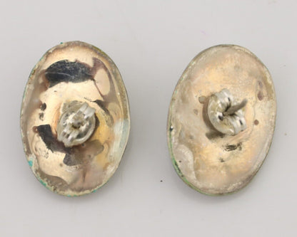 Navajo Hand Cut Earrings 925 Silver Blue Natural Turquoise Native Artist C.80's