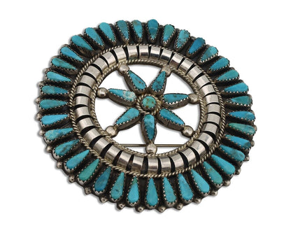 Navajo Pin Pendant .925 Silver Blue Turquoise Signed Tommy Wilson C.80's