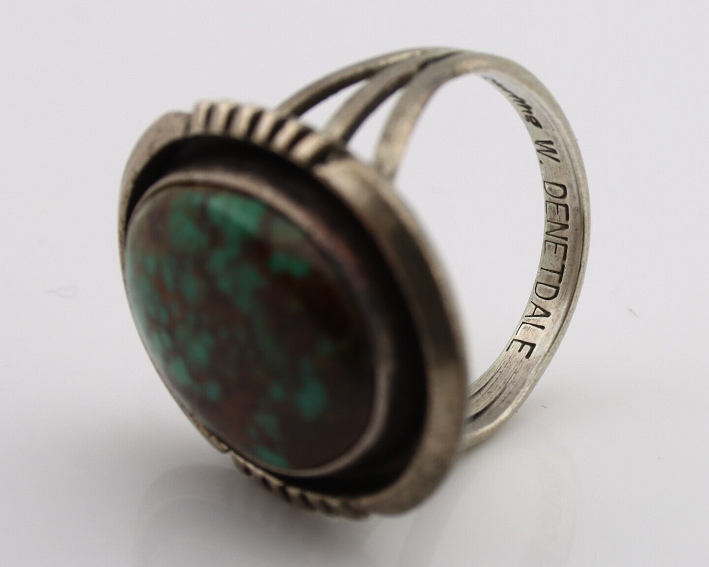 Navajo Handmade Ring 925 Silver Turquoise Artist Signed Denetdale C.80's