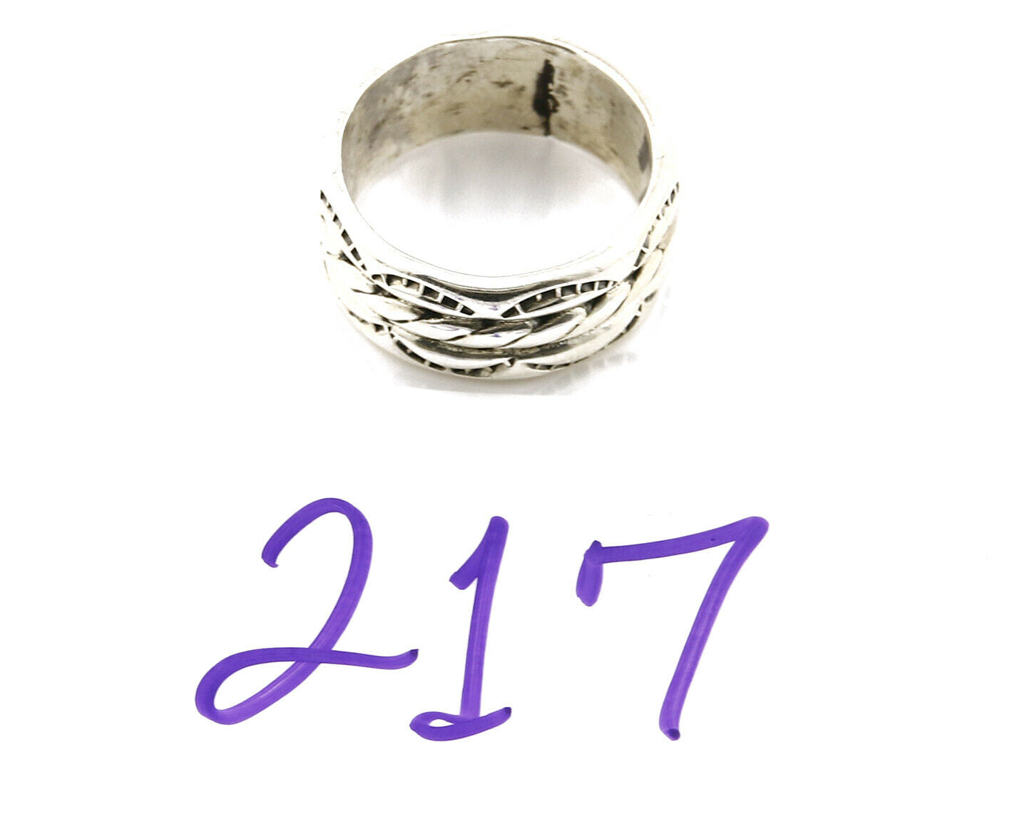 Navajo Ring .925 Silver Handmade Hand Stamped 3 Row Rope Band C.1980's Size 7.5