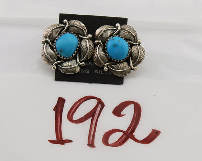 Navajo Earrings 925 Silver Inlaid Natural Turquoise Artist Signed G C.80s