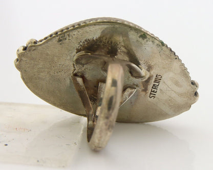 Navajo Ring 925 Sterling Spiderweb Blue Turquoise Native Artist C.80's Size 7.5