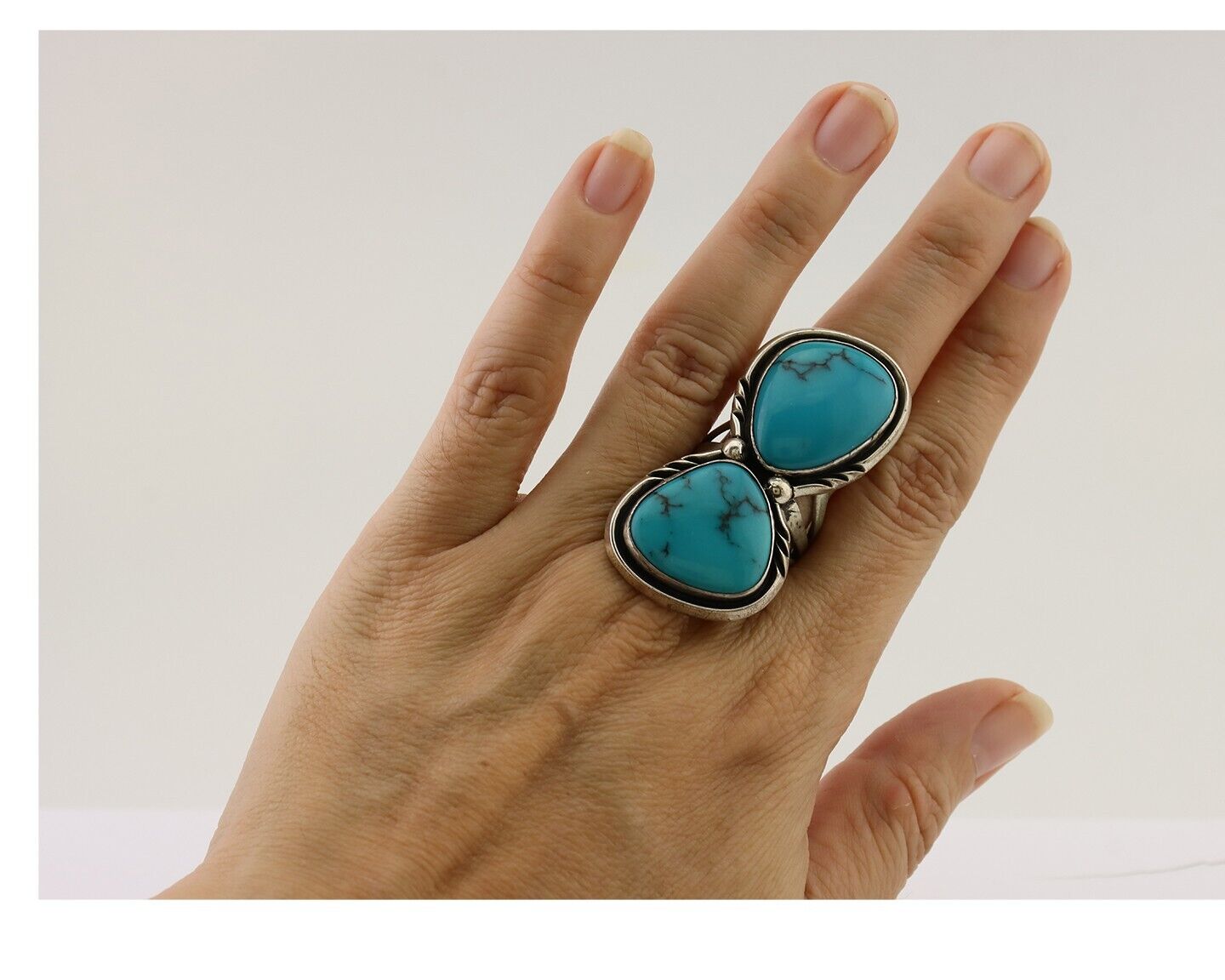 Navajo Handmade Ring 925 Silver Natural Tuquoise Artist Signed RD C.80's