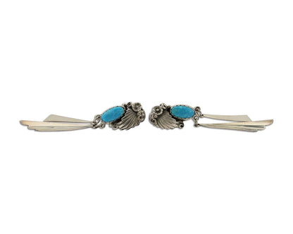 Navajo Dangle Earrings 925 Silver Natural Blue Turquoise Artist Signed M.S. C80s