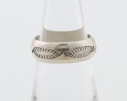 Navajo Hand Stamped Band 925 Silver 6.0 mm Signed Larry Chavez Size 5.25 C.80's