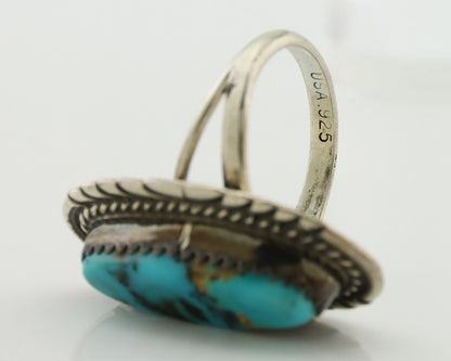 Navajo Ring 925 Silver Natural Turquoise Signed USA C.80's