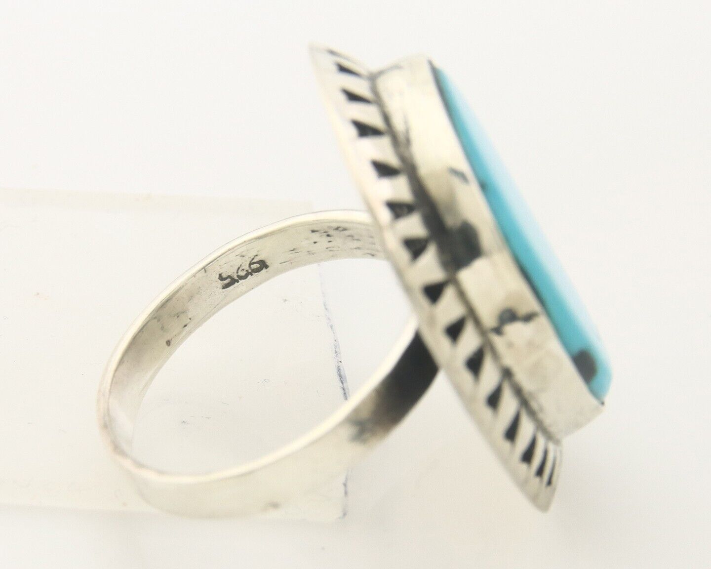 Navajo Ring 925 Sterling Turquoise Handmade Native Artist C.80's Size 9.0