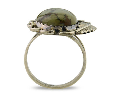 Navajo Ring 925 Sterling Silver Green Turquoise Native American Artist C.80s