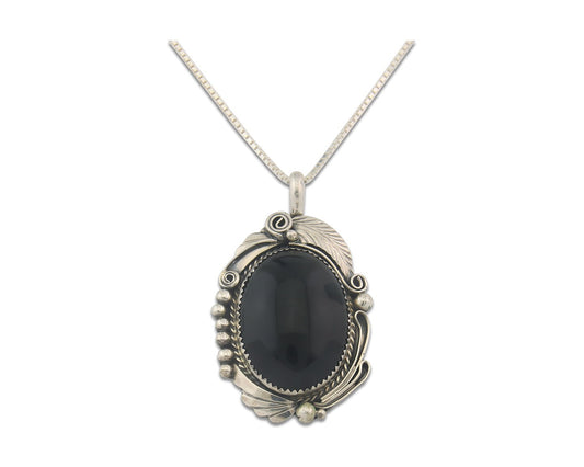 Navajo Sterling Silver Necklace Onyx Authentic Vintage Signed Justin Morris