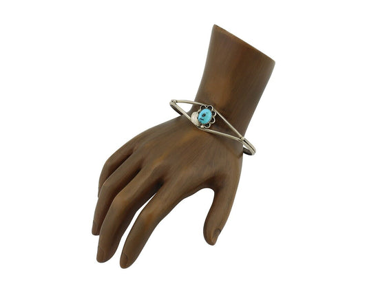 Navajo Bracelet 925 Silver Sleeping Beauty Turquoise Native American Artist C80s