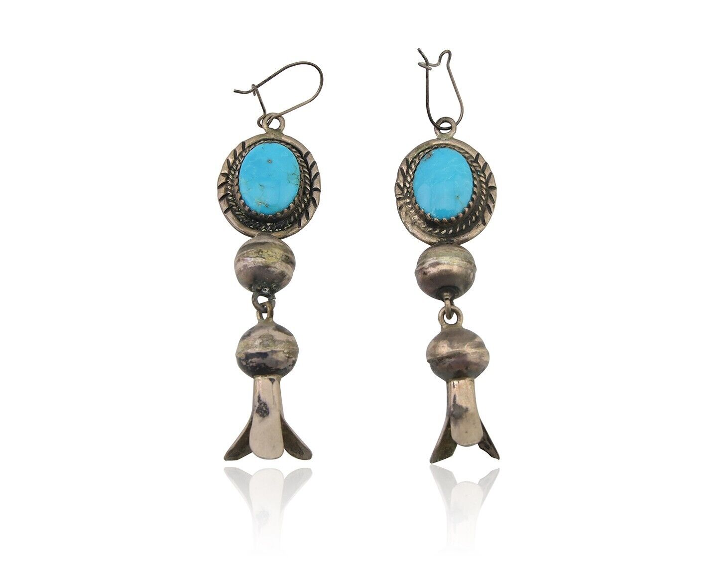 Navajo Dangle Squash Earrings 925 Silver Natural Turquoise Native Artist C.80's