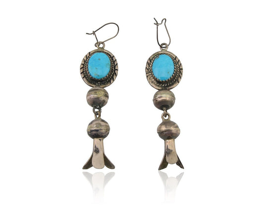 Navajo Dangle Squash Earrings 925 Silver Natural Turquoise Native Artist C.80's