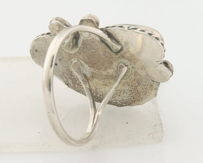 Navajo Ring 925 Sterling Natural Coral & Turquoise Signed EH C.80's Size 7.25