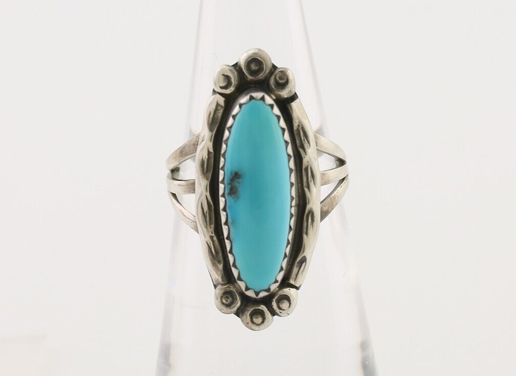 Navajo Ring 925 Silver Sleeping Beauty Turquoise Artist Signed SC C.80's