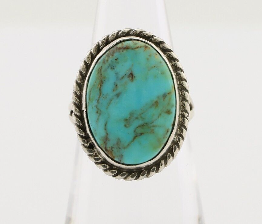 Navajo Ring 925 Silver Kingman Turquoise Native American Artist C.80's