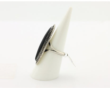 Navajo Ring 925 Silver Onyx Hand Stamped Native American Artist C.80's