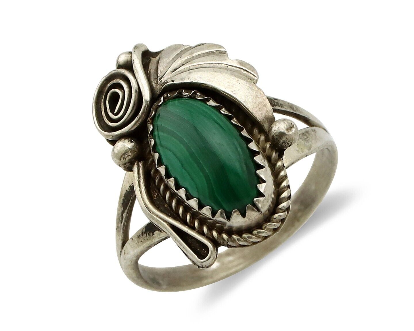 Navajo Ring 925 Silver Natural Mined Malachite Artist Signed Justin Morris C.80s