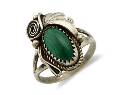 Navajo Ring 925 Silver Natural Mined Malachite Artist Signed Justin Morris C.80s