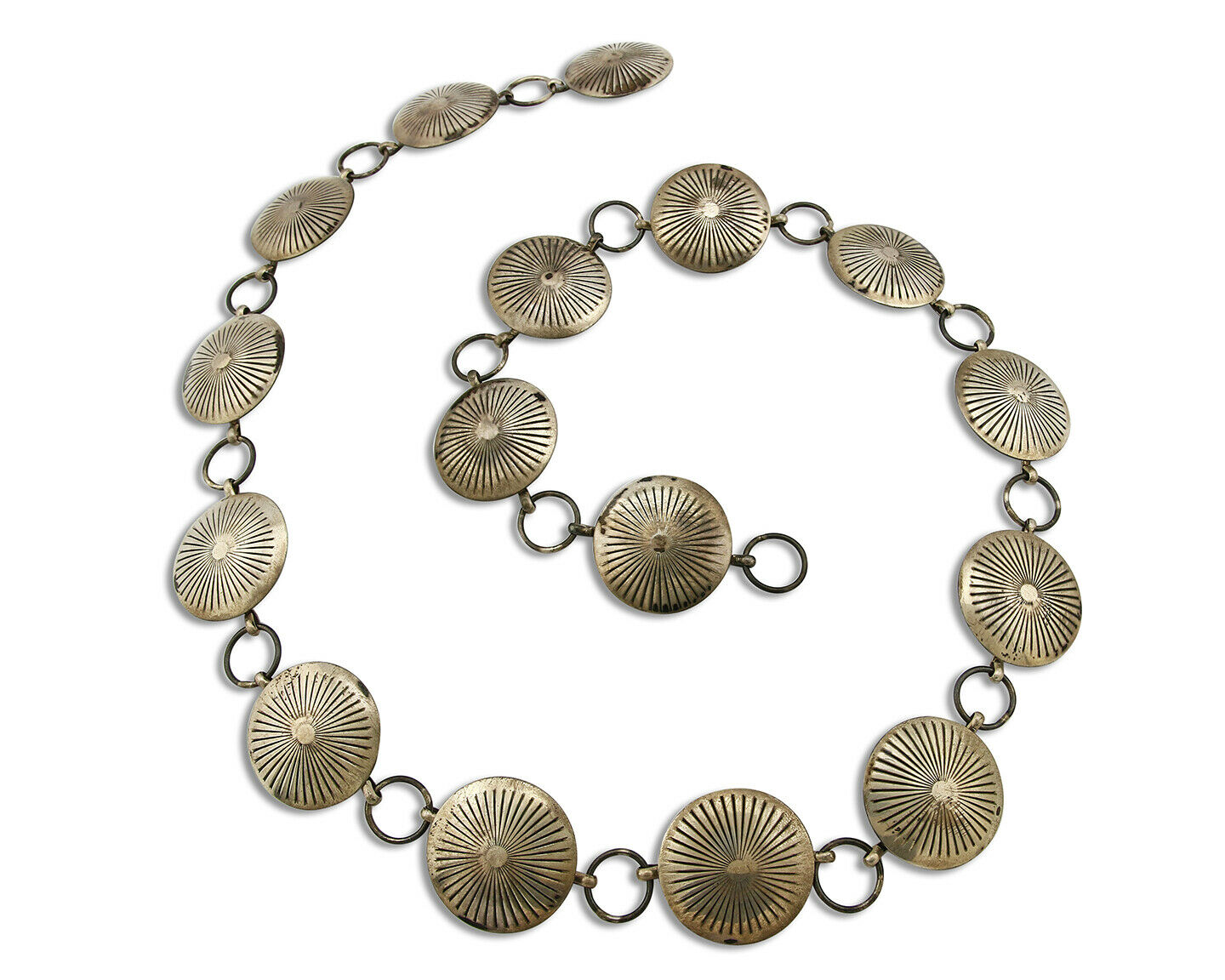 Navajo C.1980's Handmade .925 Silver Hand Stamped Concho Belt 36in Long