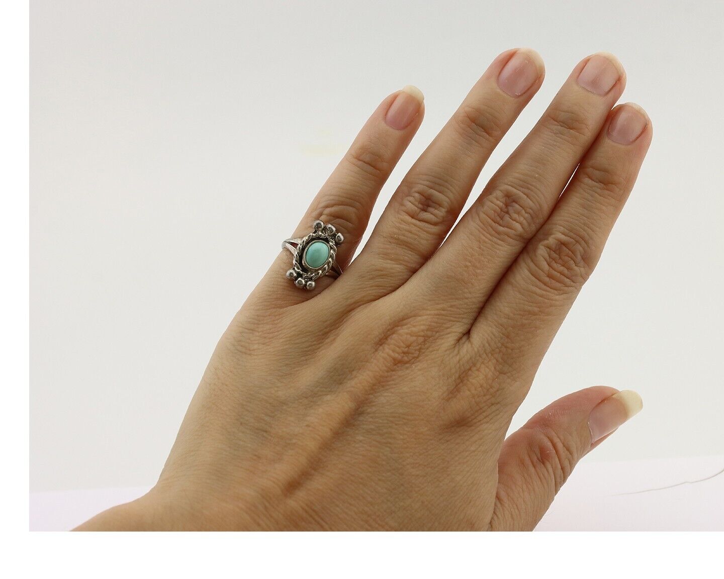 Navajo Ring 925 Silver Natural Blue Turquoise Native American Artist C.1980's