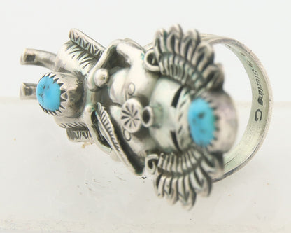 Vintage Navajo Kachina Ring 925 Sterling Turquoise Signed Gomez Size 7.5