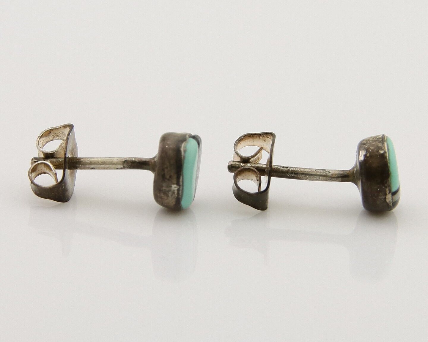 Navajo Earrings 925 Silver Inlaid Natural Onyx & Turquoise Native American C.80s