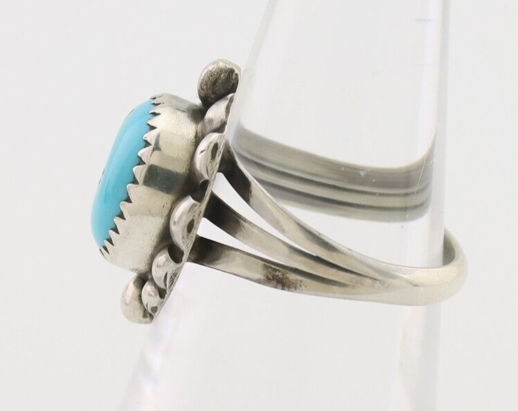 Navajo Ring 925 Silver Sleeping Beauty Turquoise Artist Signed SC C.80's