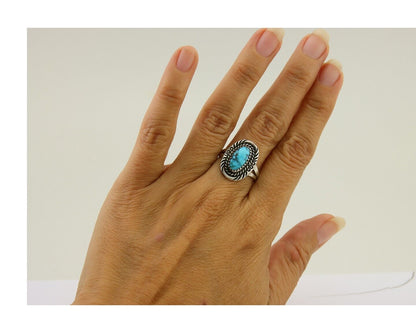 Navajo Hand Stamped Ring 925 Silver Natural Turquoise Native Artist C.80's