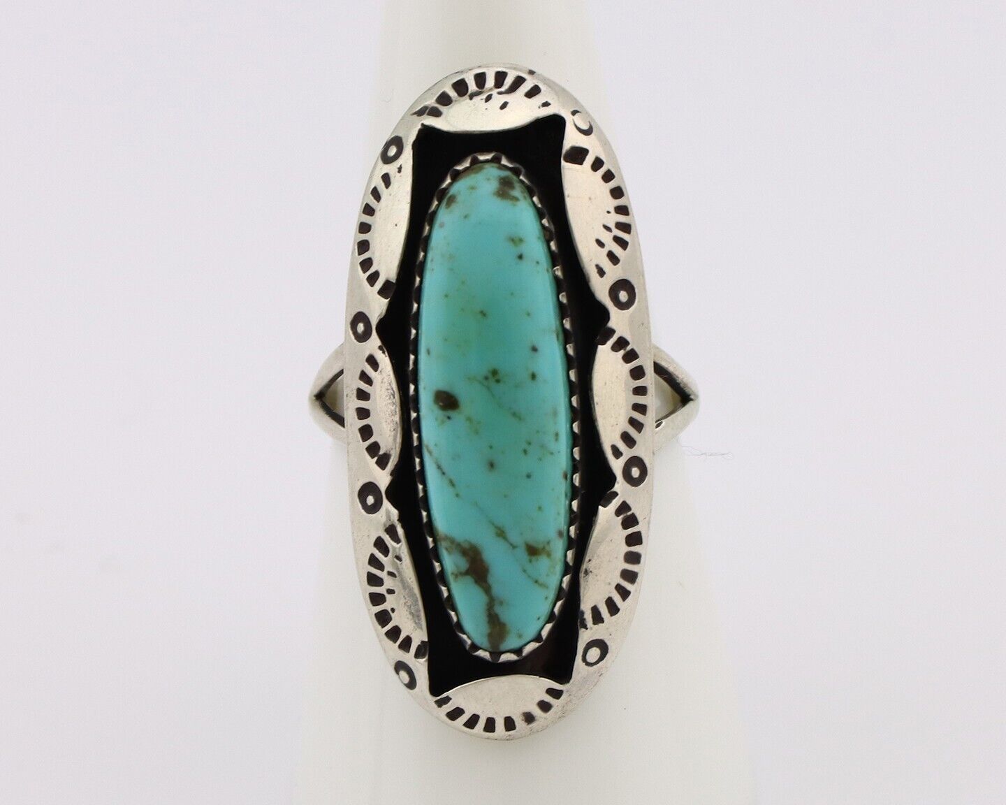 Navajo Ring 925 Silver Natural Kingman Turquoise Native American Artist C.80's