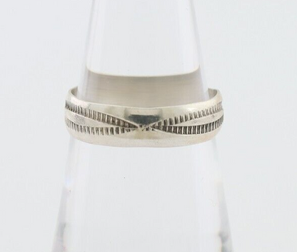 Navajo Hand Stamped Band 925 Silver 5.0 mm Signed Larry Chavez Size 6.0 C.80's