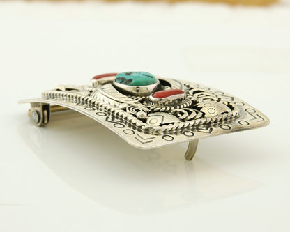 Navajo Belt Buckle 925 Sterling Silver Signed Teepee on Hill 1.9 x 2.9 in C.80's