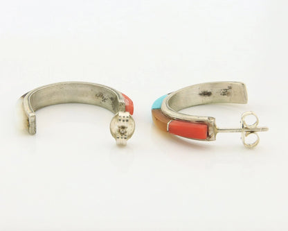 Navajo Half Hoop Earrings Sterling Silver Natural Gemstone Native Handmade